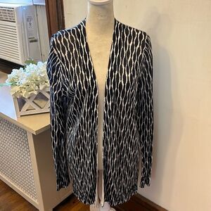 Loft blue white patterned long sleeve open cardigan Size M New